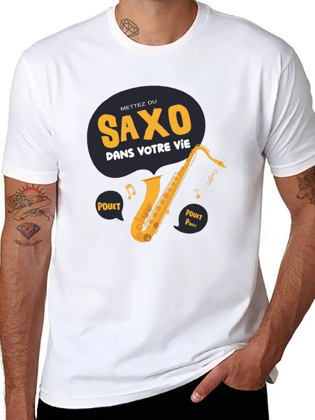 Saxophone Graphic T-Shirt - French Slogan Music Lover Tee
