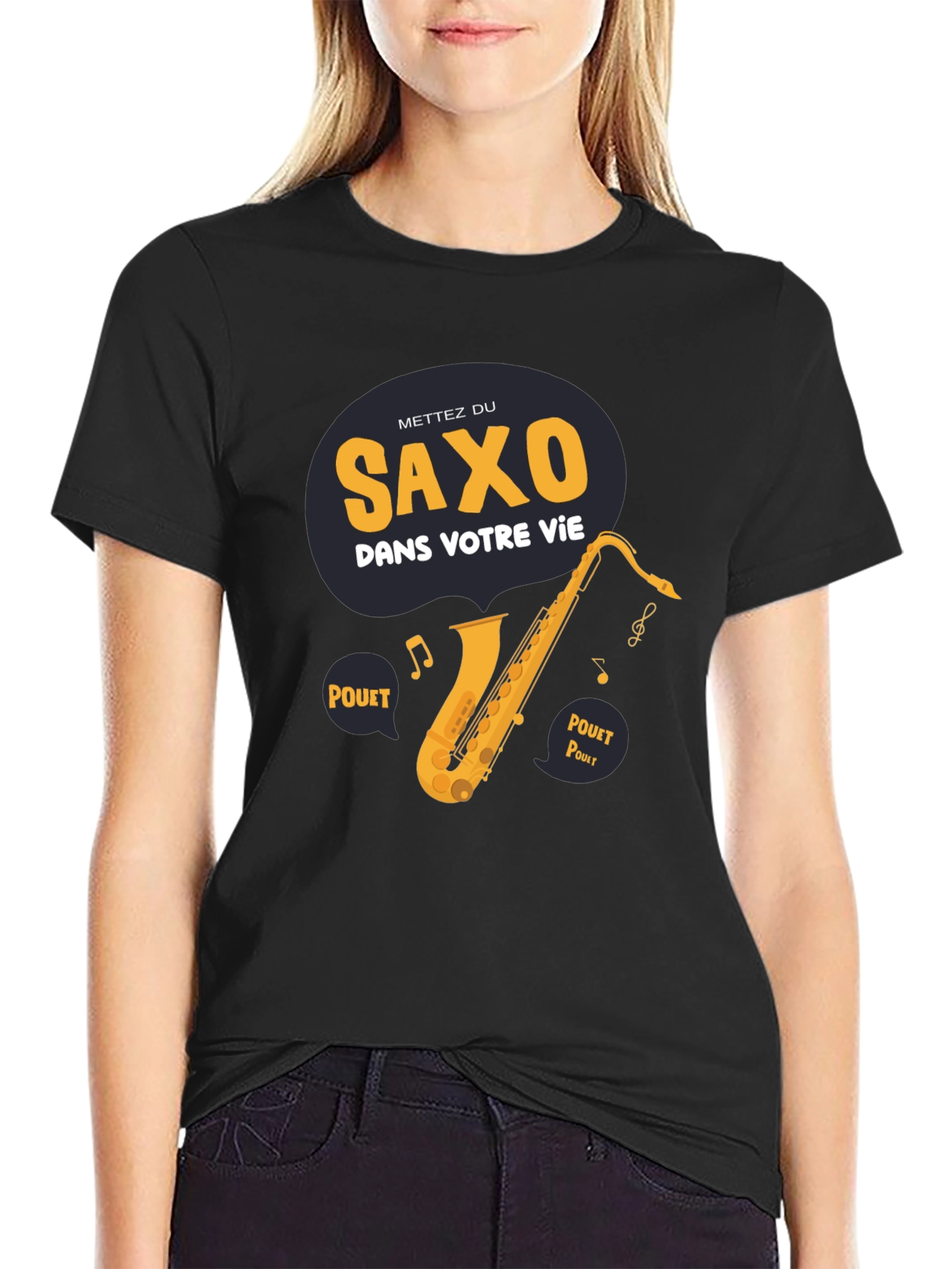 Saxophone Graphic T-Shirt - French Slogan Music Lover Tee