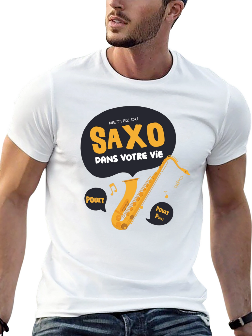 Saxophone Graphic T-Shirt - French Slogan Music Lover Tee