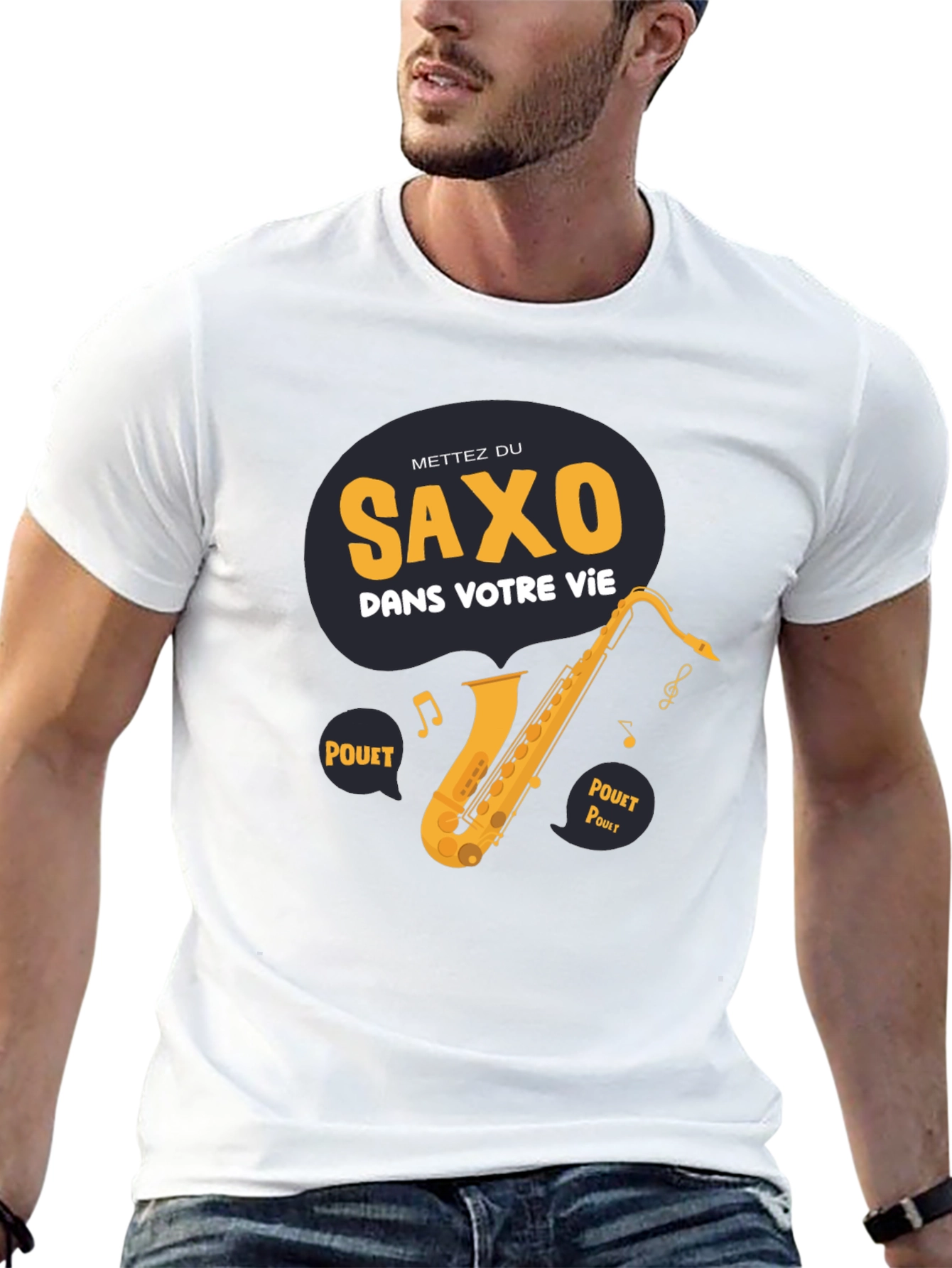 Saxophone Graphic T-Shirt - French Slogan Music Lover Tee
