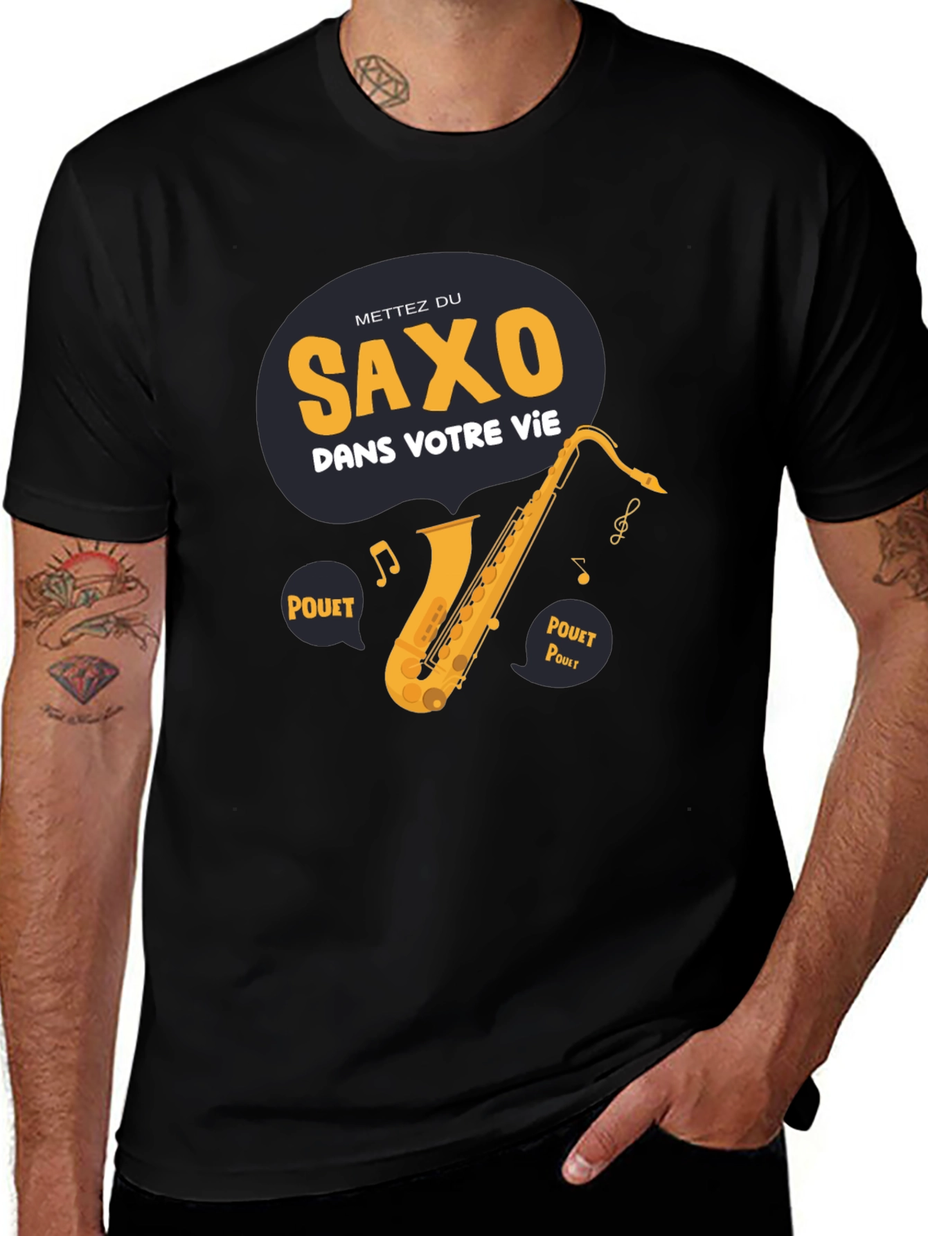 Saxophone Graphic T-Shirt - French Slogan Music Lover Tee