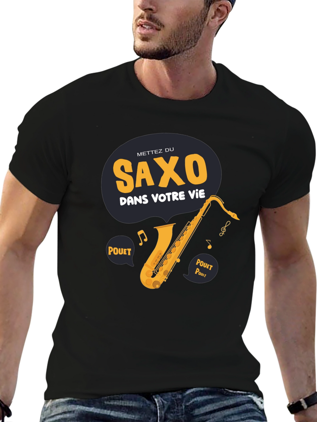Saxophone Graphic T-Shirt - French Slogan Music Lover Tee
