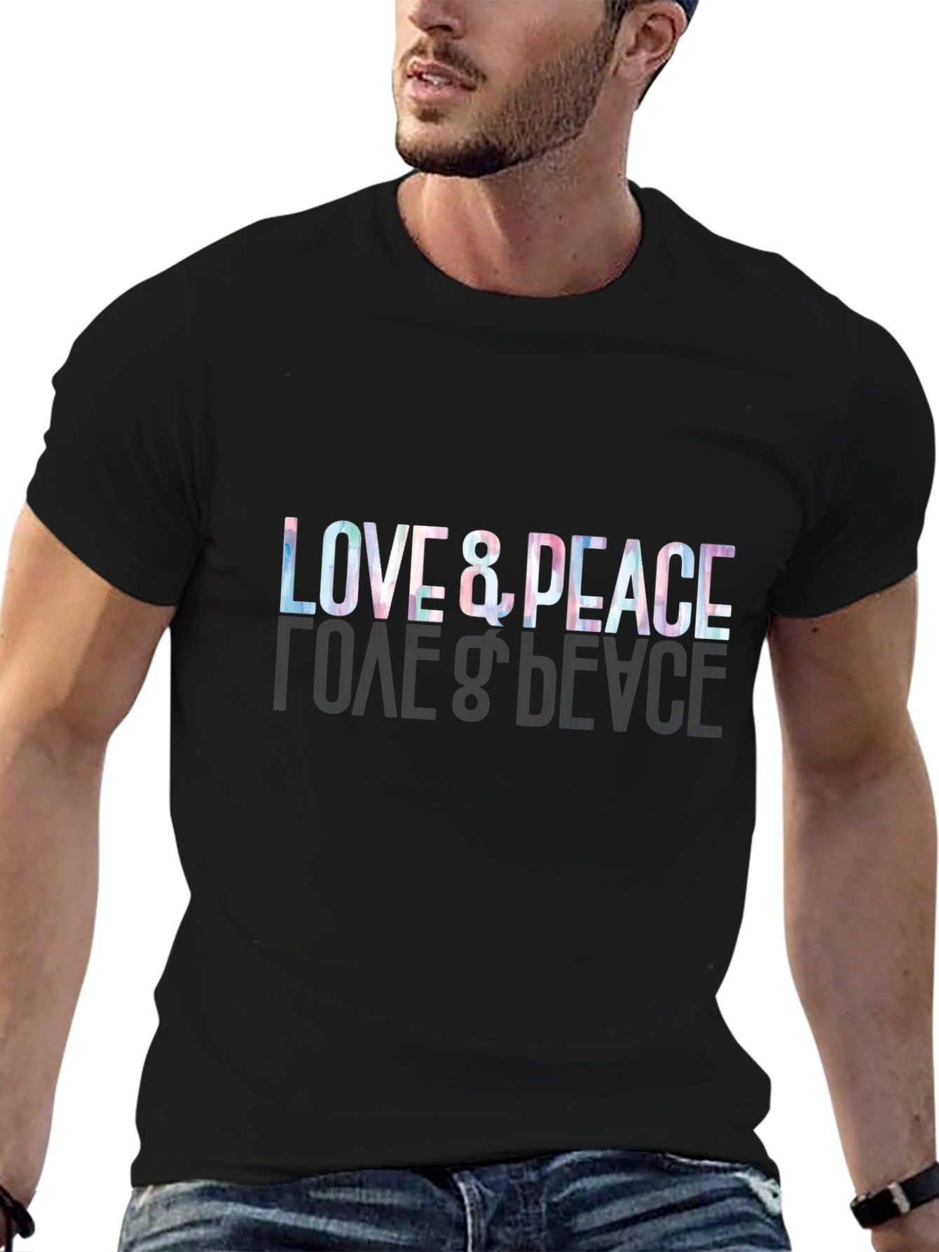 Love & Peace Graphic Black T-Shirt