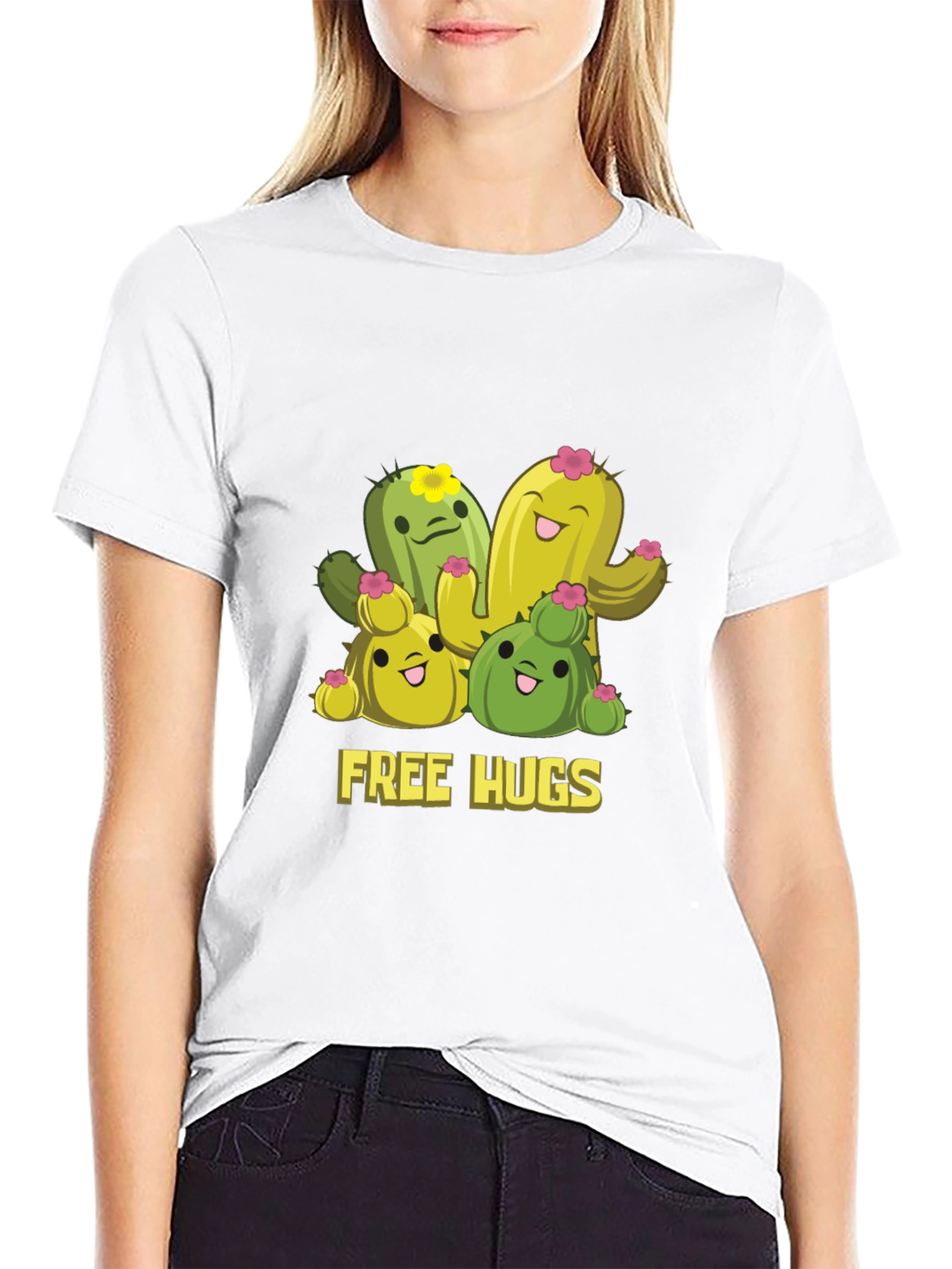 Cute Cactus Free Hugs Graphic T-Shirt