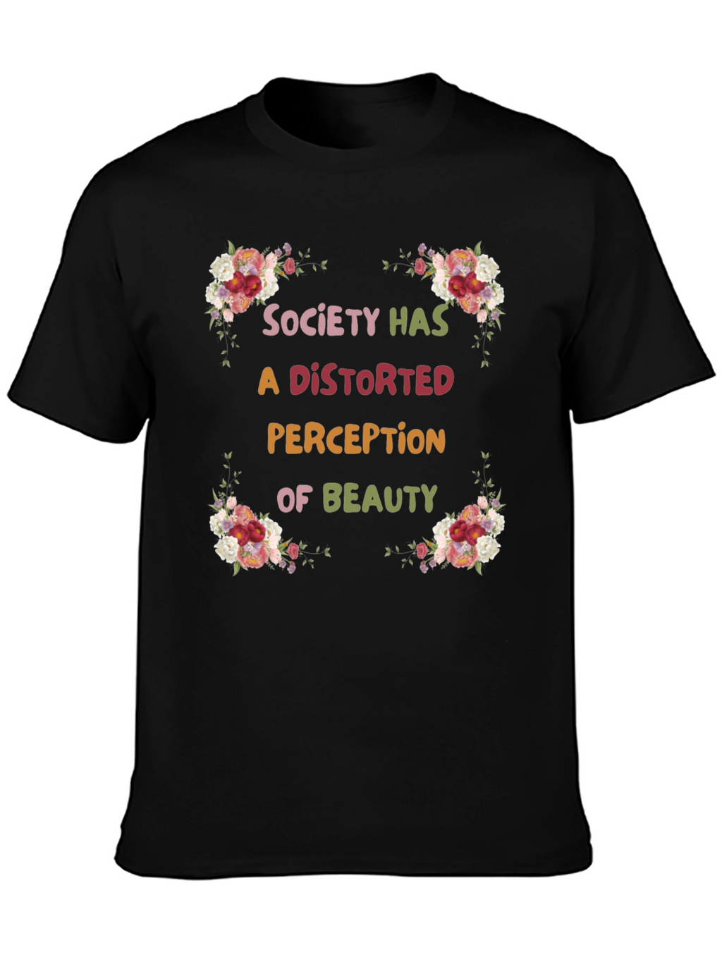 Floral Beauty Perception Black T-Shirt