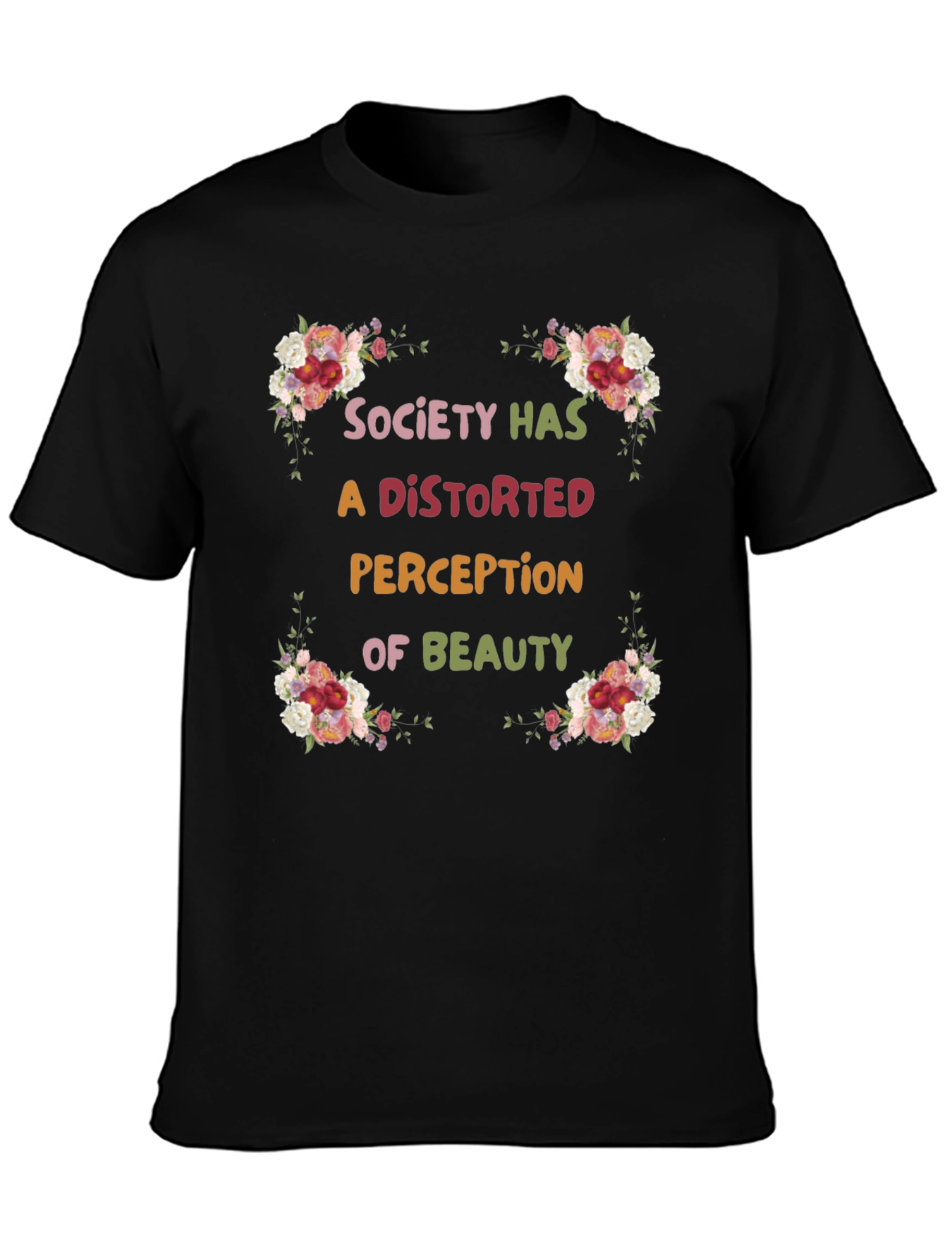Floral Beauty Perception Black T-Shirt