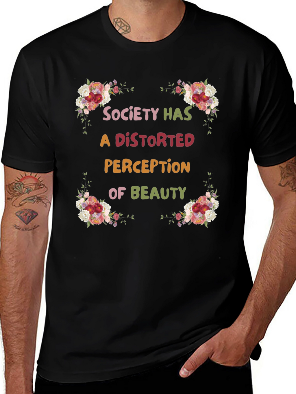 Floral Beauty Perception Black T-Shirt