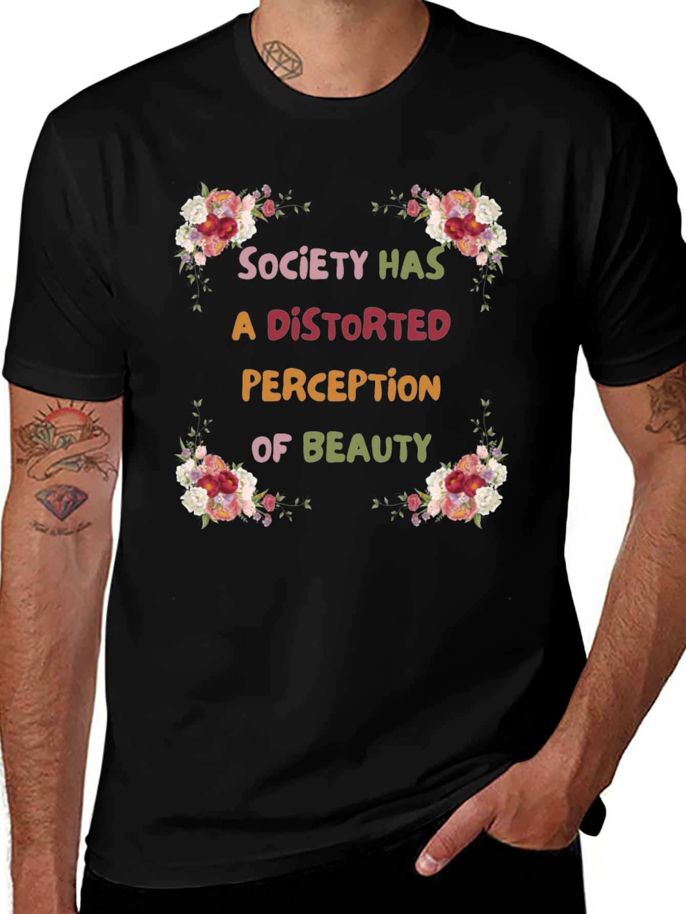 Floral Beauty Perception Black T-Shirt