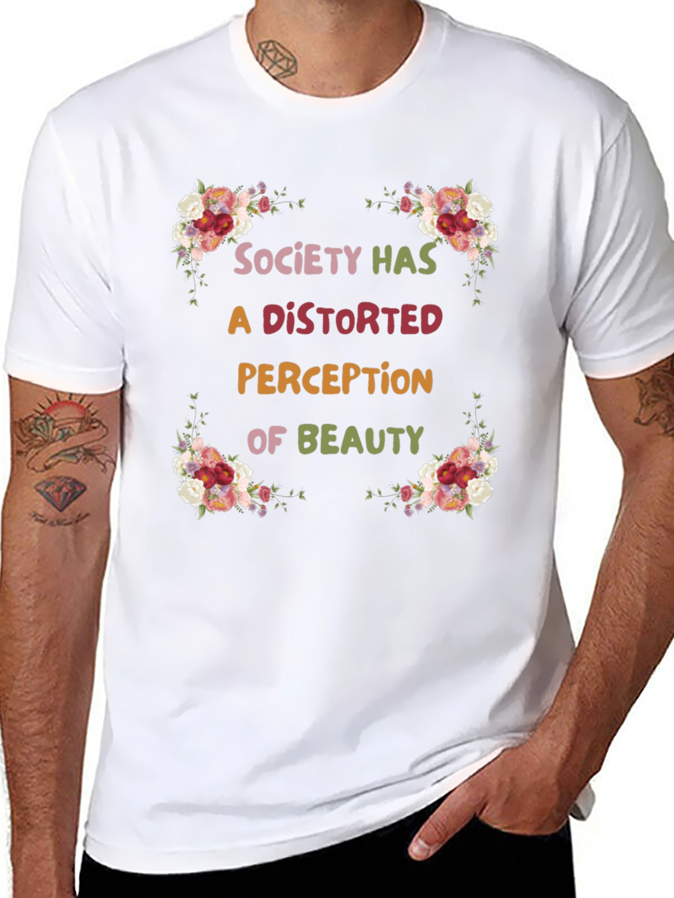 Floral Beauty Perception Black T-Shirt