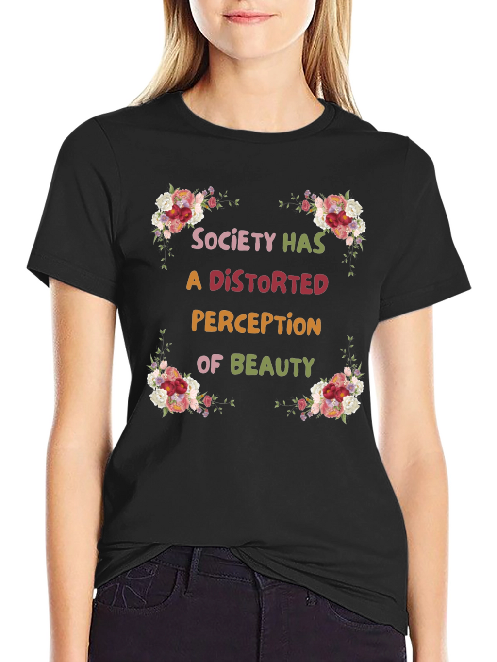 Floral Beauty Perception Black T-Shirt