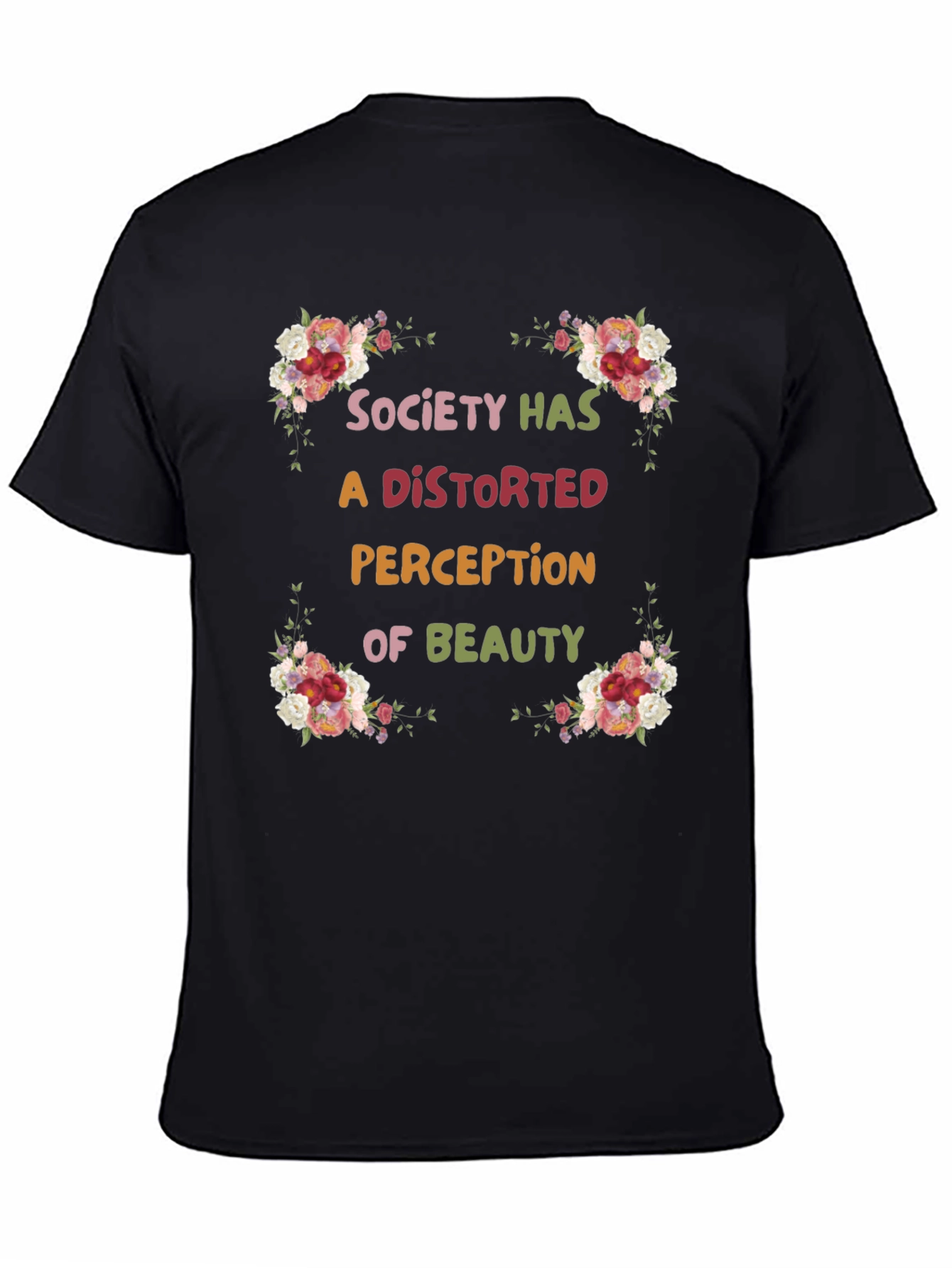 Floral Beauty Perception Black T-Shirt