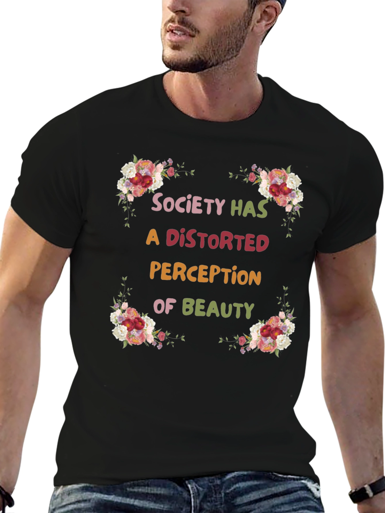 Floral Beauty Perception Black T-Shirt