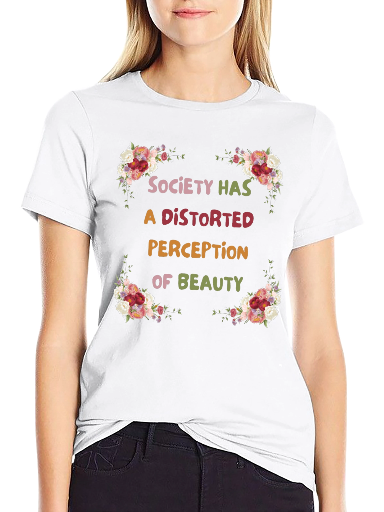 Floral Beauty Perception Black T-Shirt