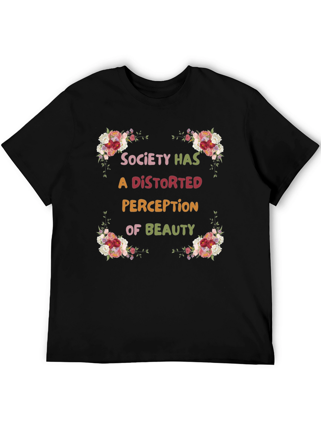 Floral Beauty Perception Black T-Shirt