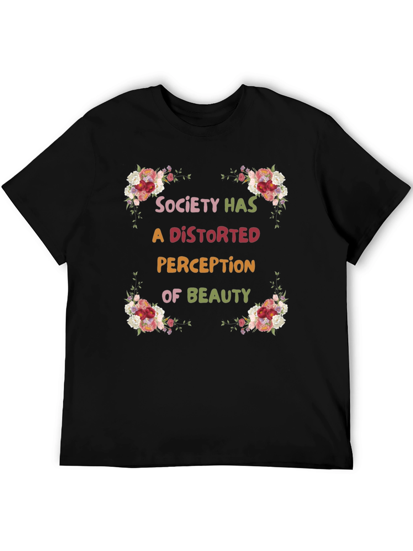 Floral Beauty Perception Black T-Shirt