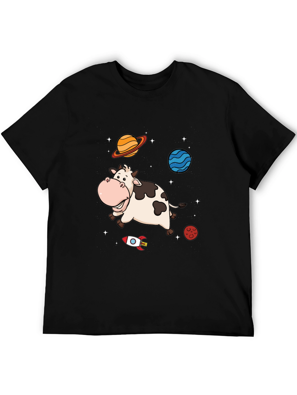 Space Cow Graphic Tee - Black Cotton T-Shirt