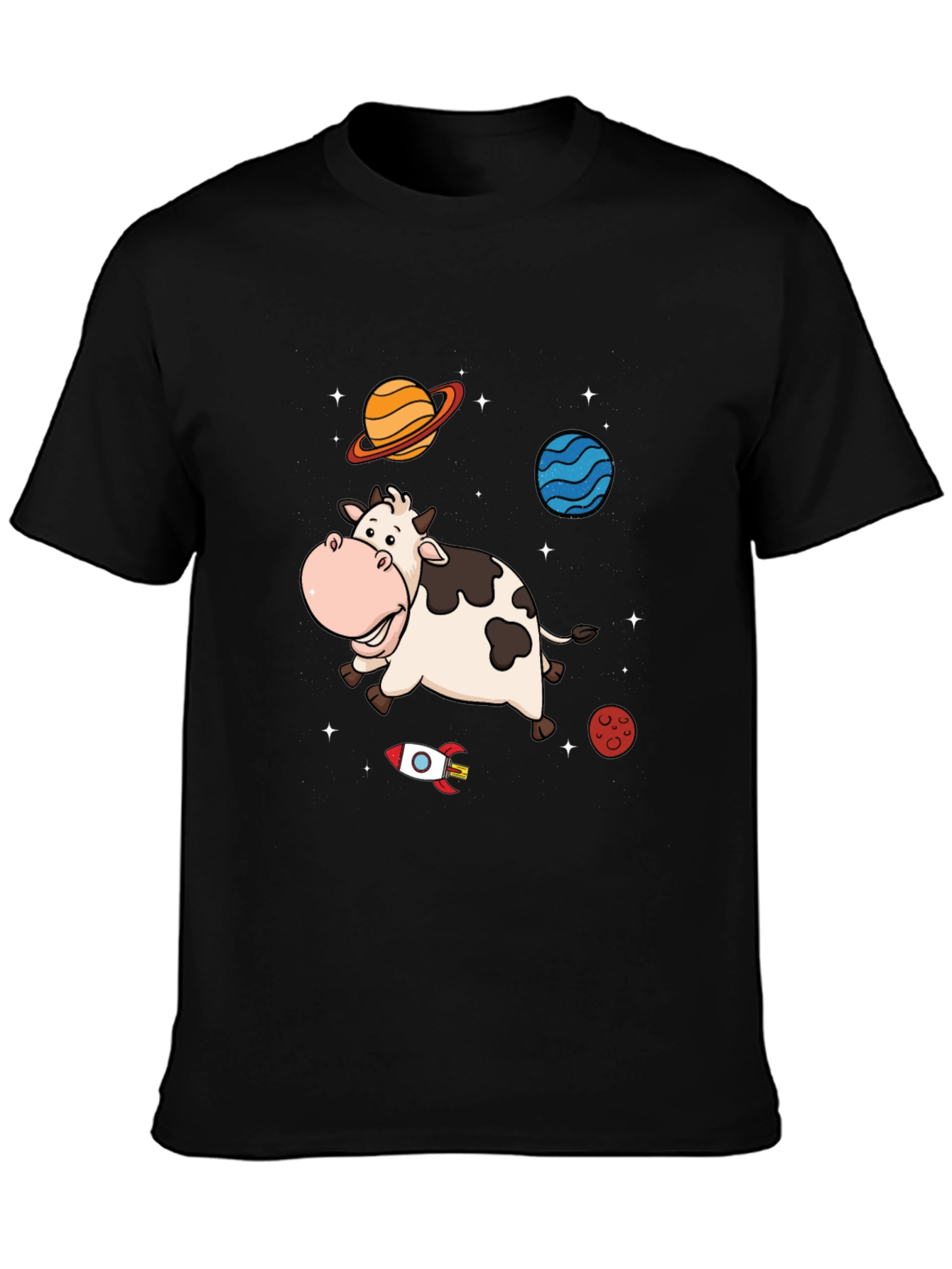 Space Cow Graphic Tee - Black Cotton T-Shirt