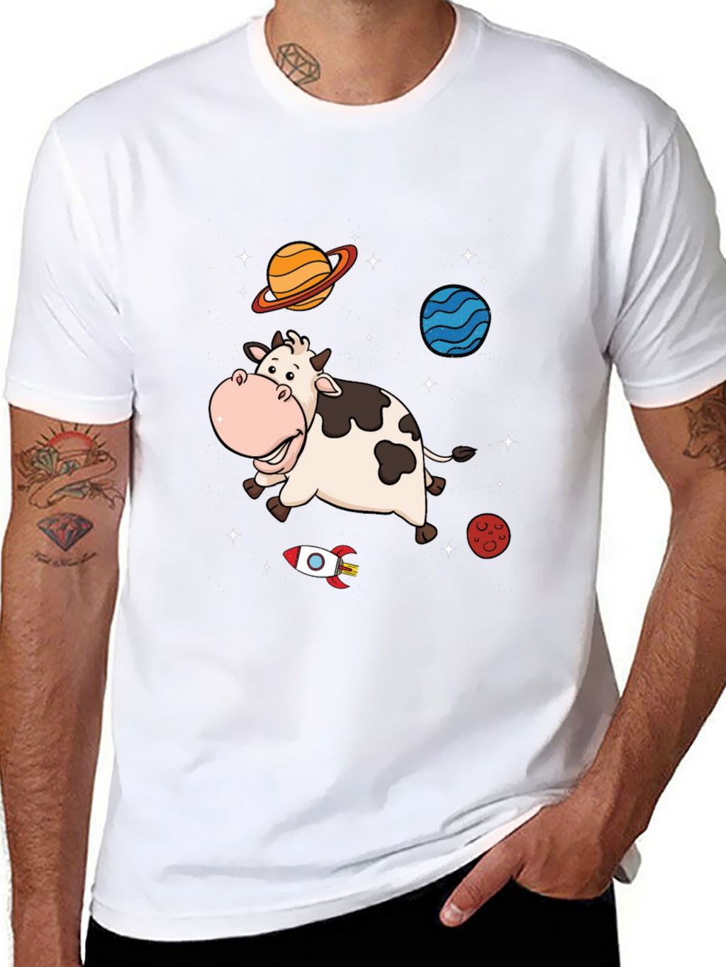 Space Cow Graphic Tee - Black Cotton T-Shirt