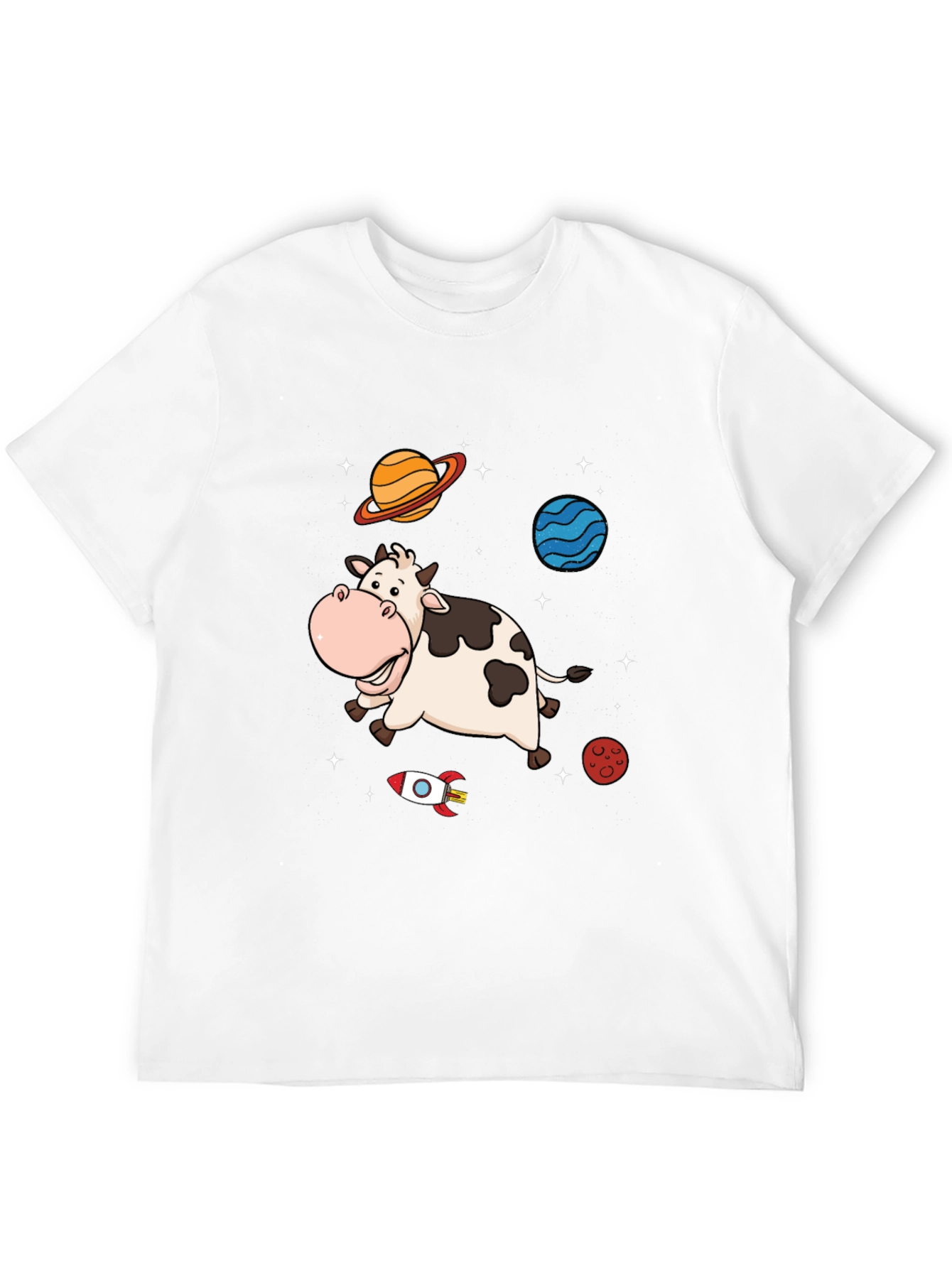 Space Cow Graphic Tee - Black Cotton T-Shirt