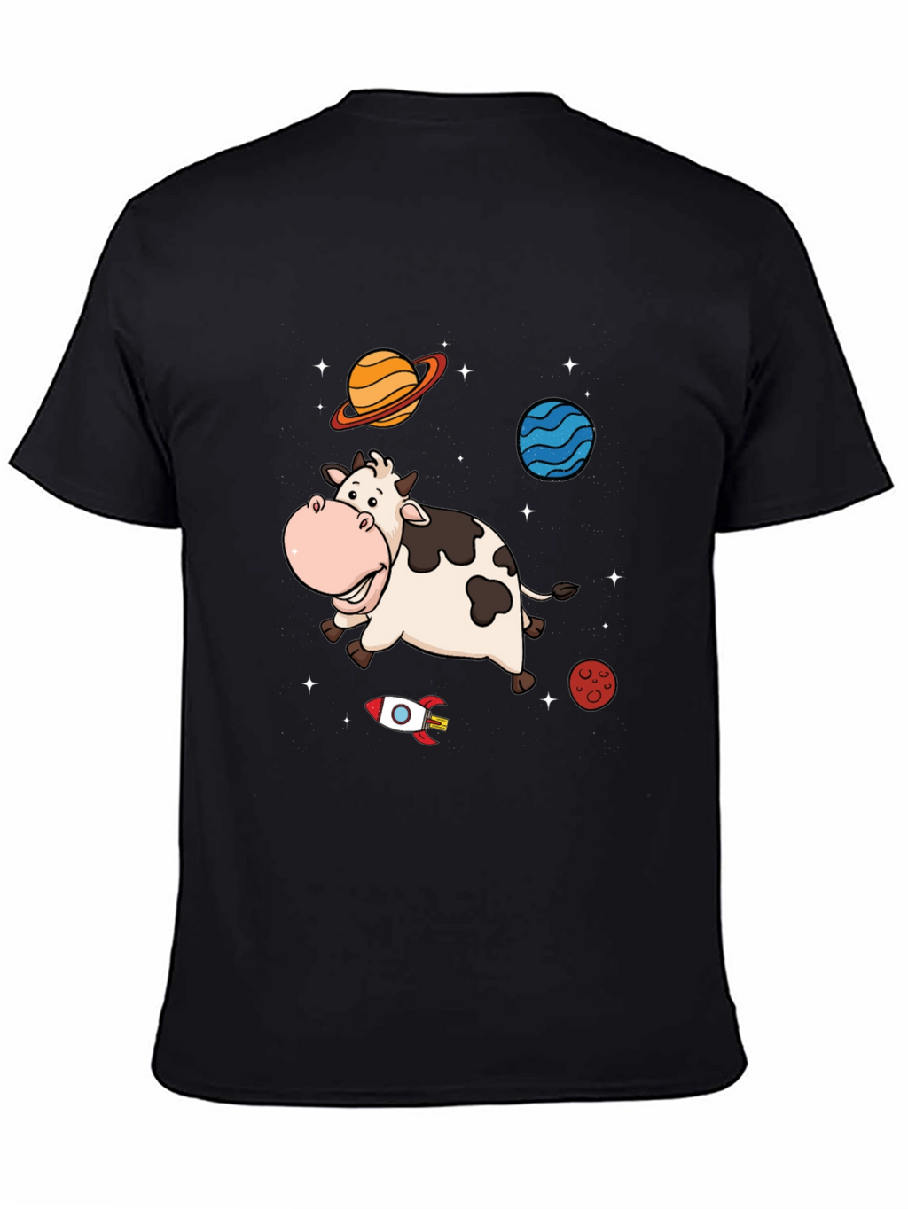 Space Cow Graphic Tee - Black Cotton T-Shirt