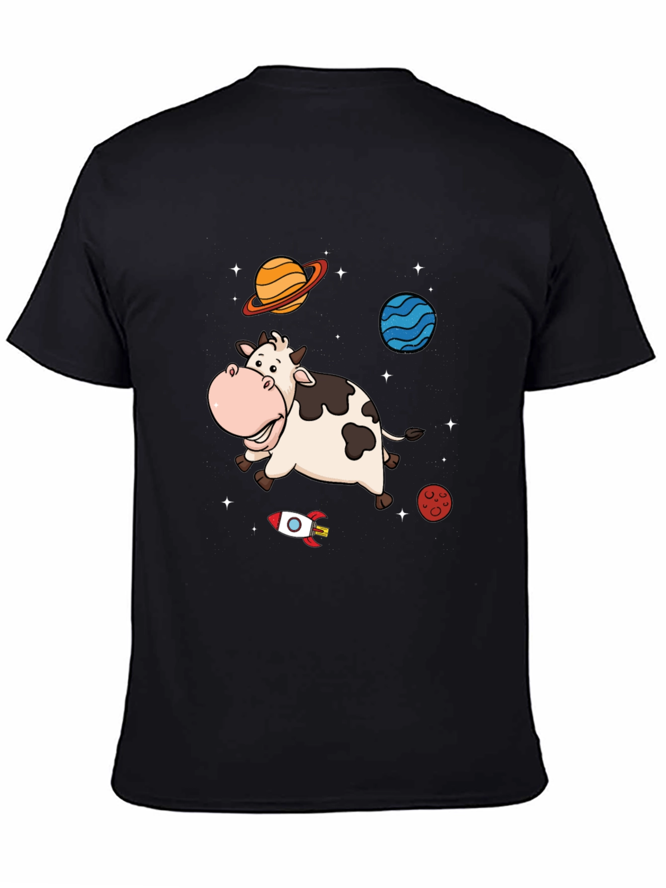Space Cow Graphic Tee - Black Cotton T-Shirt