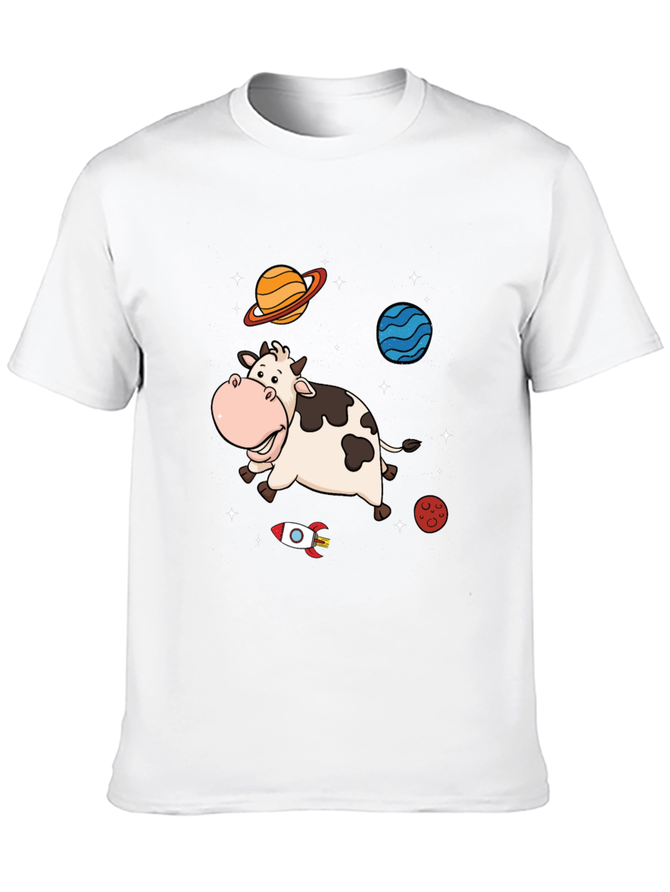 Space Cow Graphic Tee - Black Cotton T-Shirt