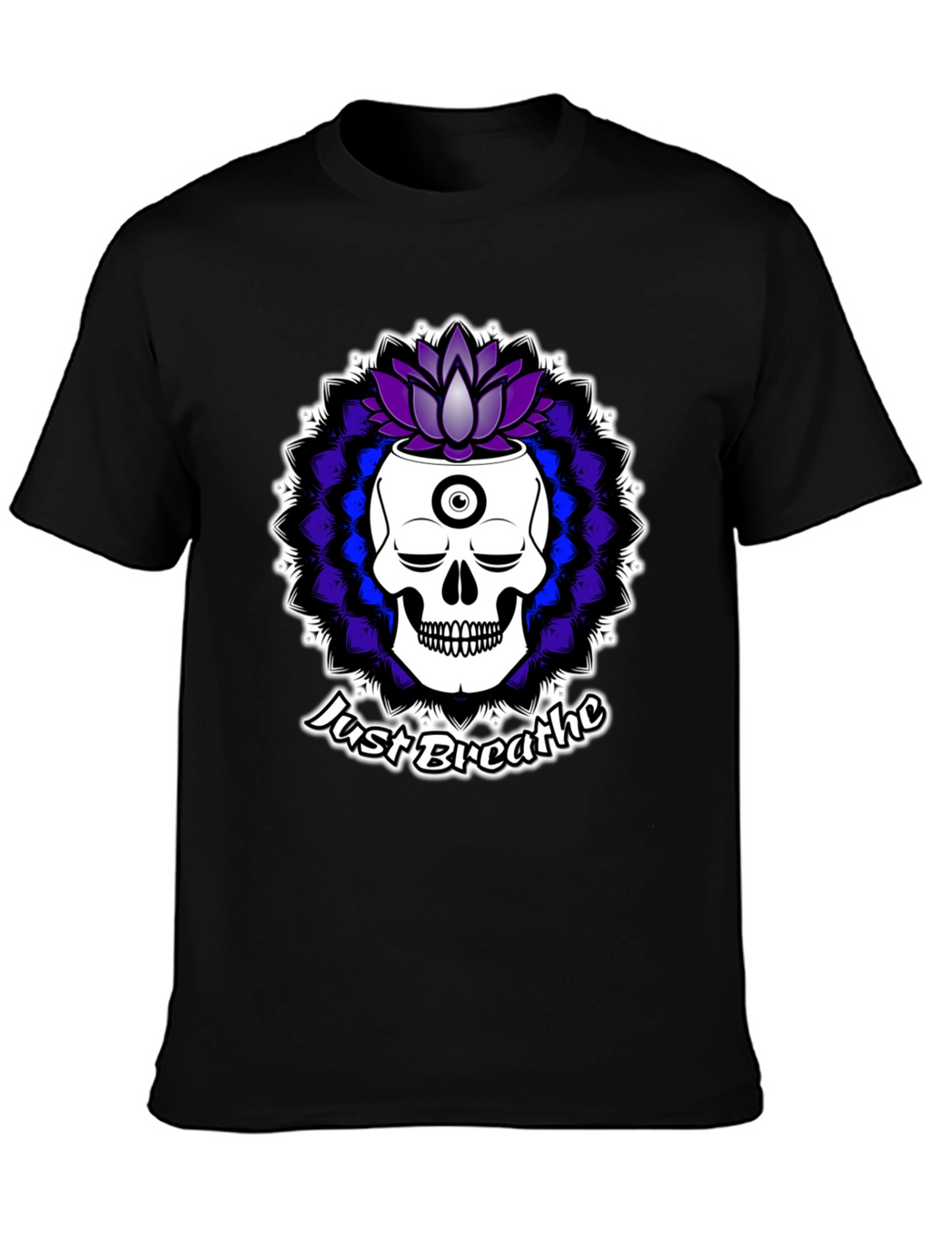 Just Breathe Skull Lotus Black T-Shirt