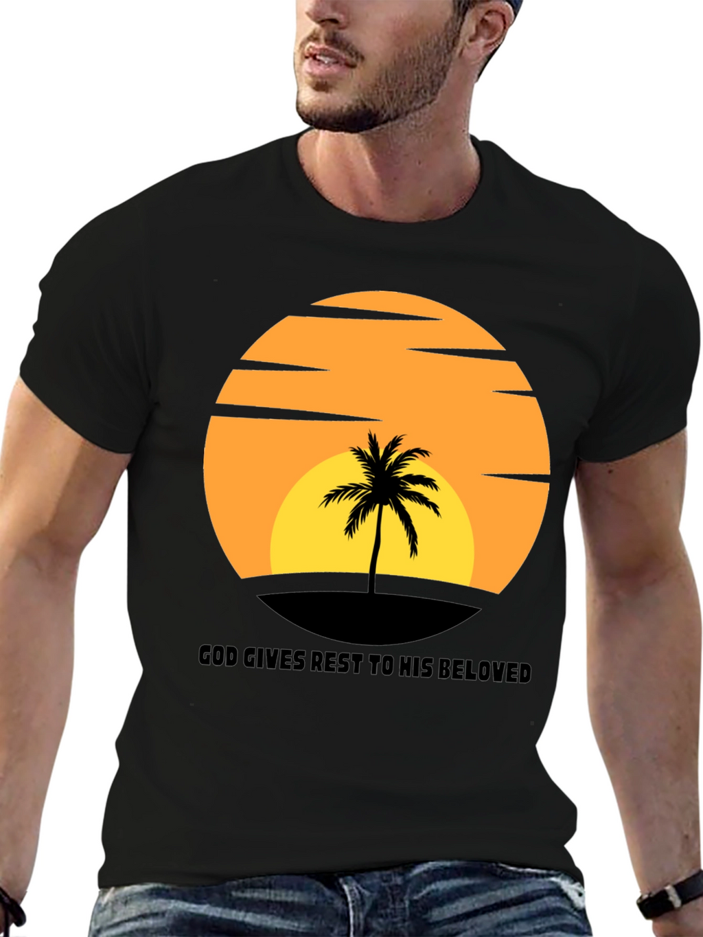 Sunset Palm T-Shirt: God Gives Rest