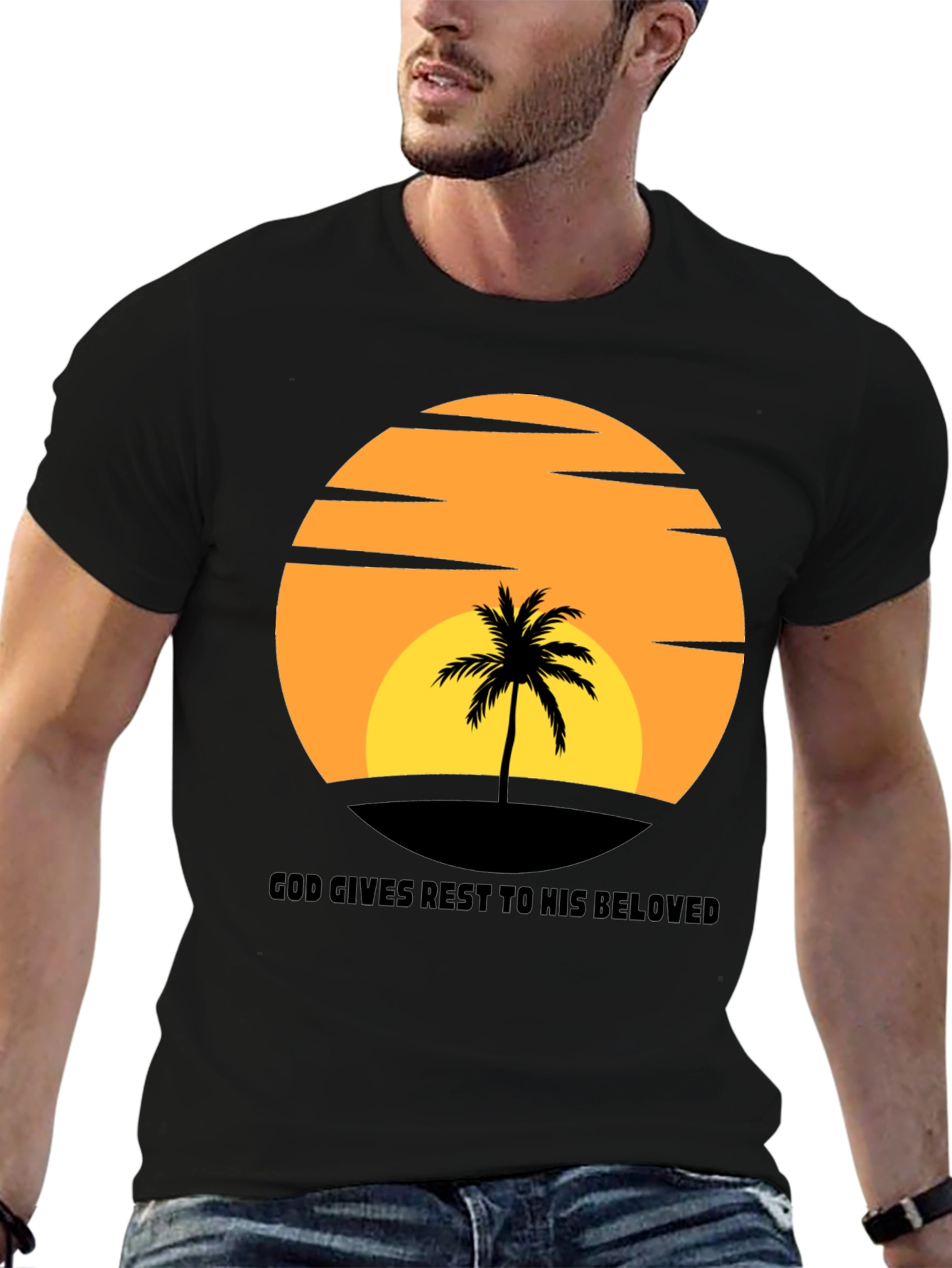 Sunset Palm T-Shirt: God Gives Rest