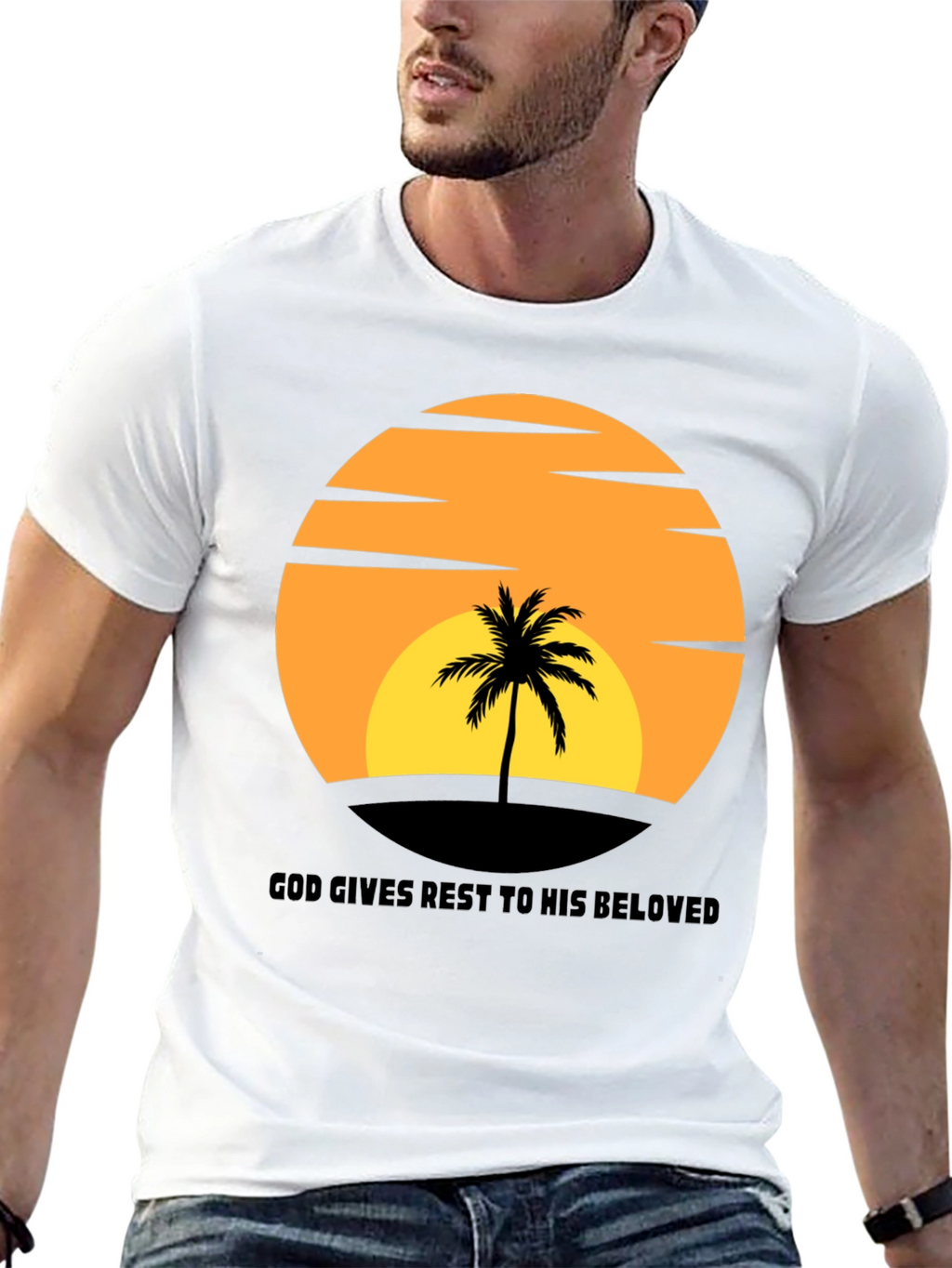 Sunset Palm T-Shirt: God Gives Rest