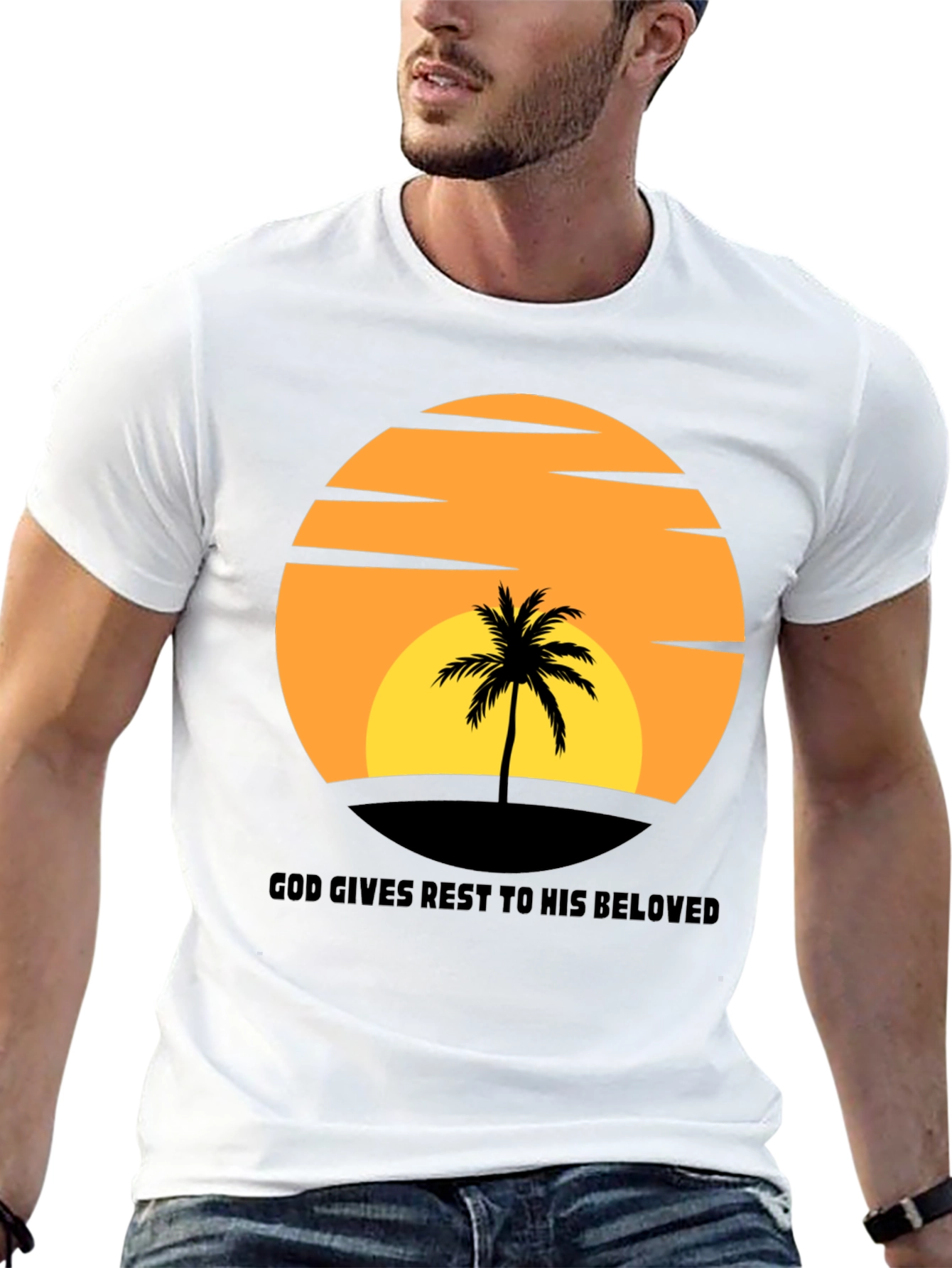 Sunset Palm T-Shirt: God Gives Rest