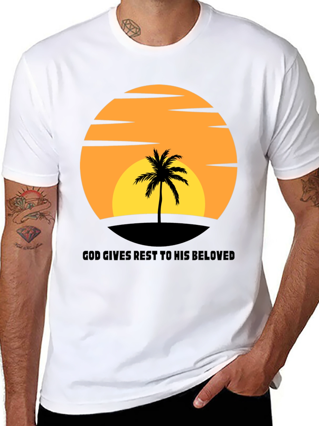 Sunset Palm T-Shirt: God Gives Rest