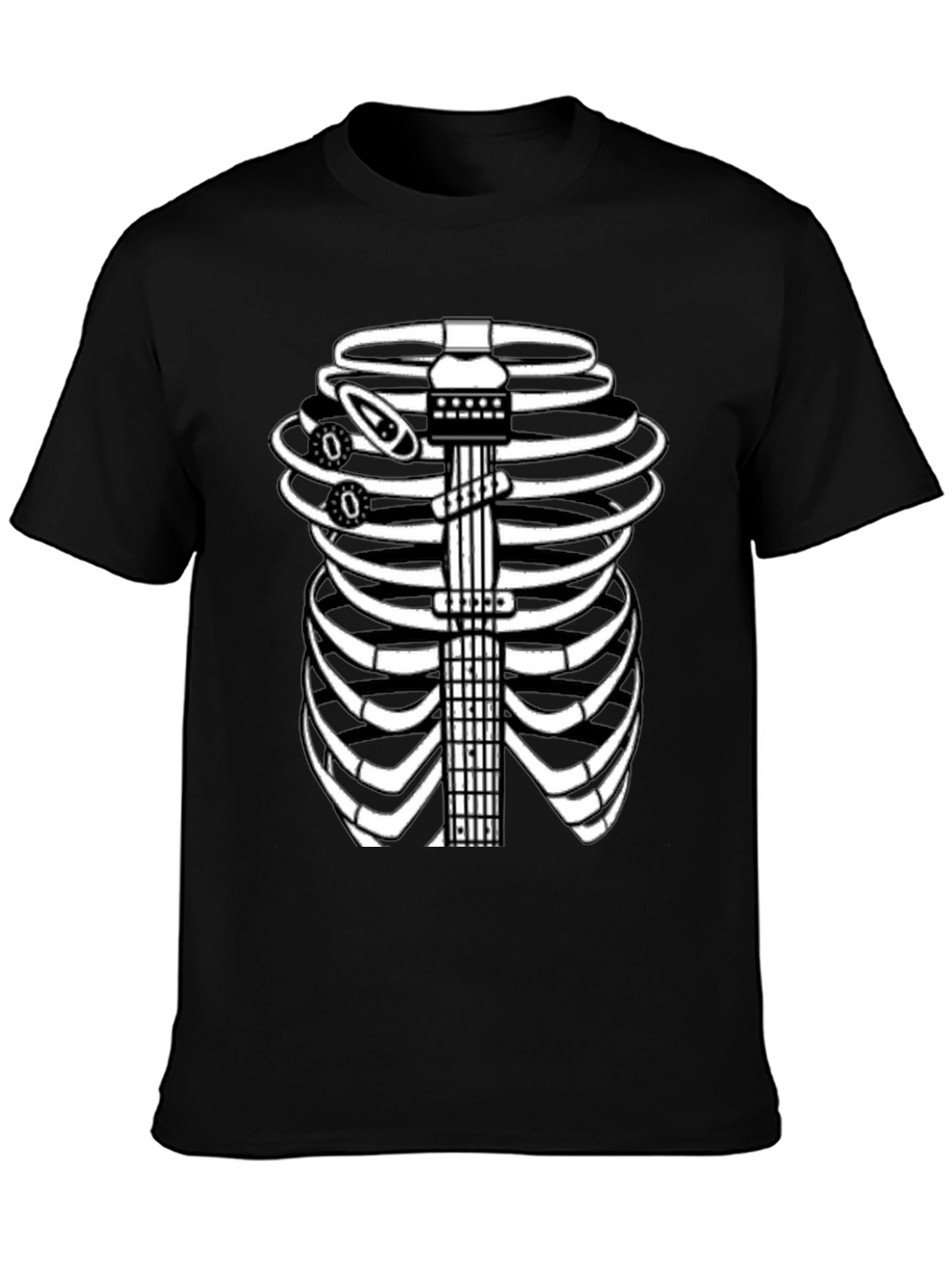 Guitar Rib Cage Skeleton Graphic Tee - Black