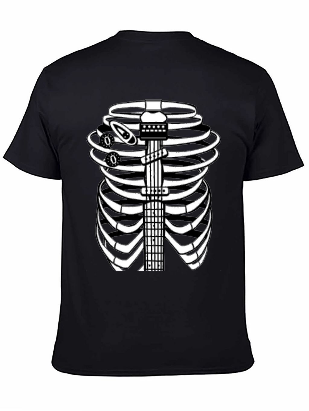 Guitar Rib Cage Skeleton Graphic Tee - Black