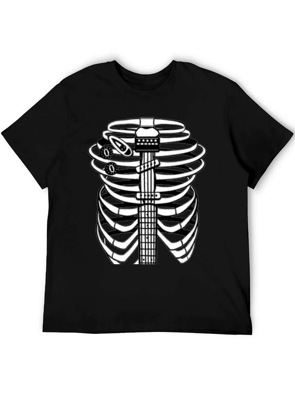 Guitar Rib Cage Skeleton Graphic Tee - Black