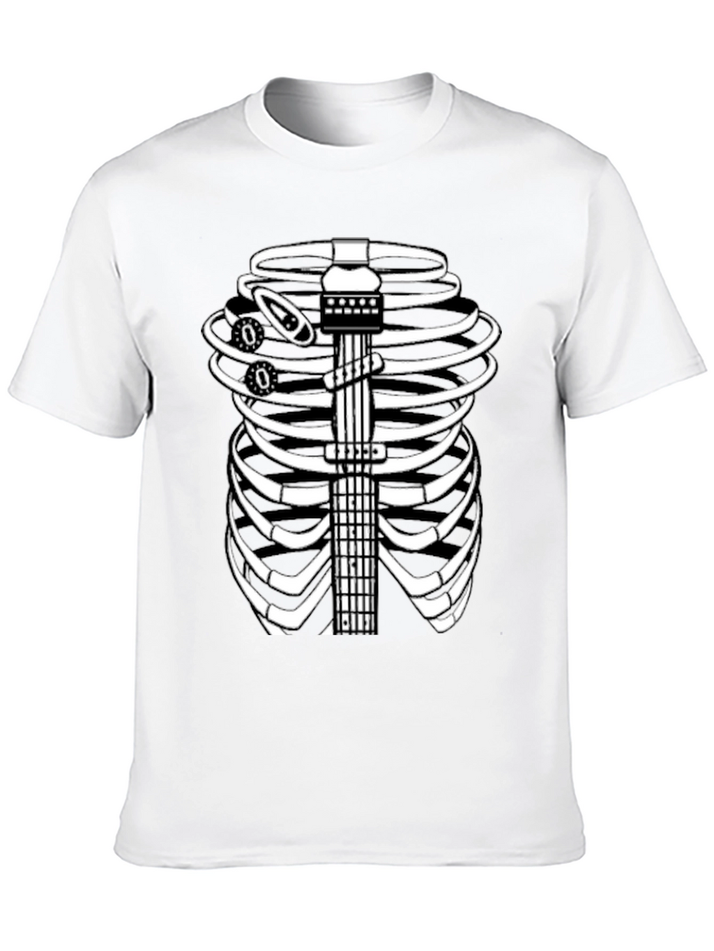 Guitar Rib Cage Skeleton Graphic Tee - Black