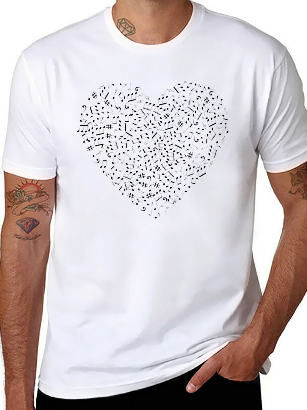 Musical Heart Graphic Tee - Black Crew Neck T-Shirt