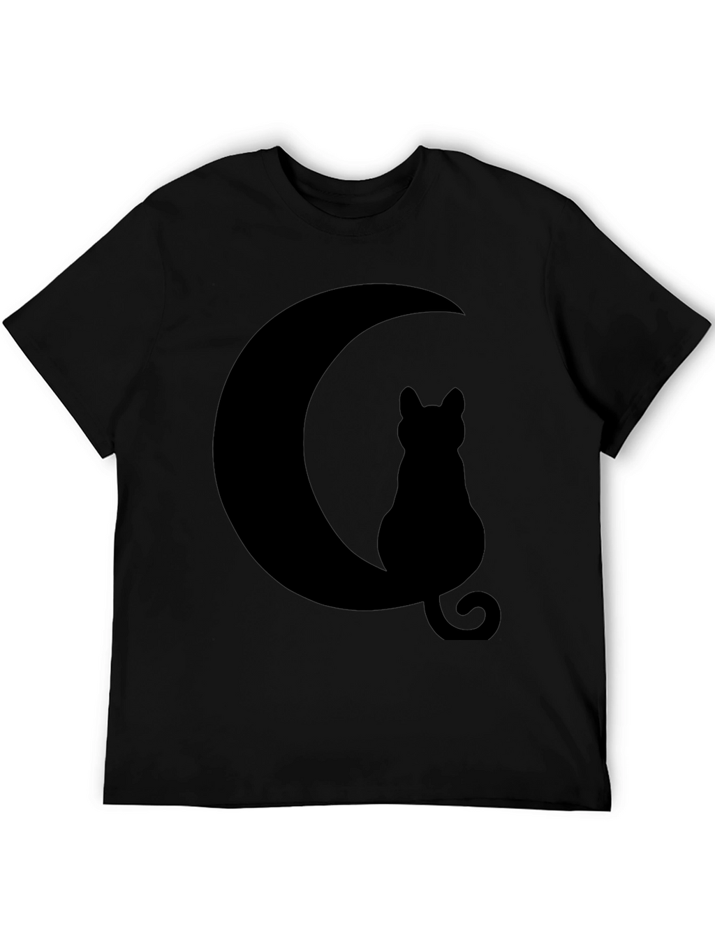 Cat Moon Silhouette T-Shirt - Black Cotton Blend