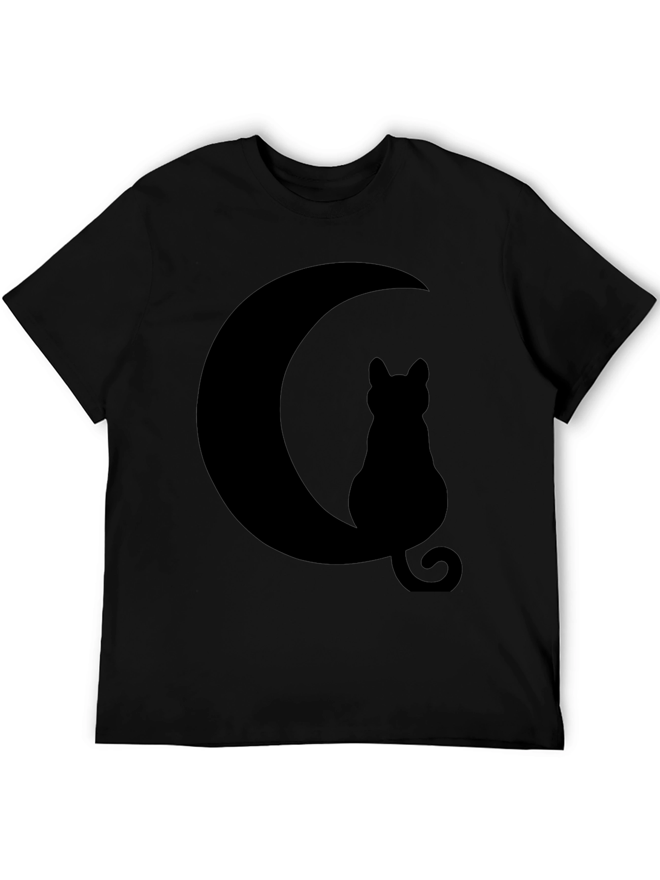 Cat Moon Silhouette T-Shirt - Black Cotton Blend