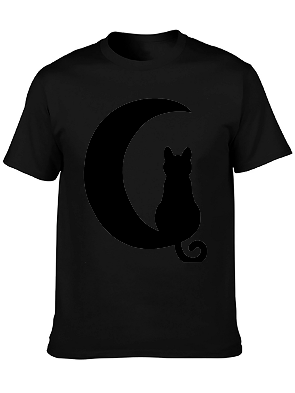 Cat Moon Silhouette T-Shirt - Black Cotton Blend