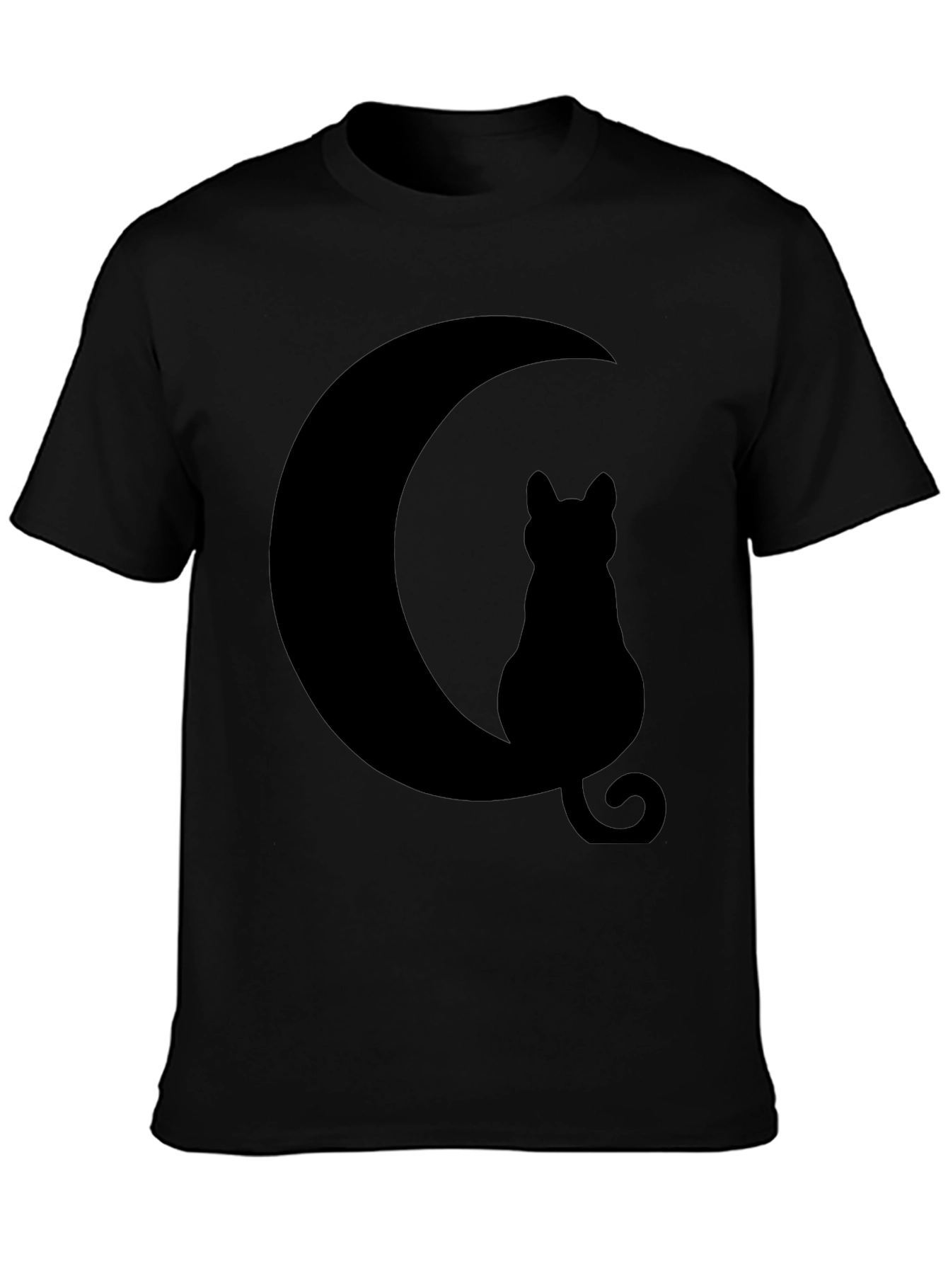 Cat Moon Silhouette T-Shirt - Black Cotton Blend