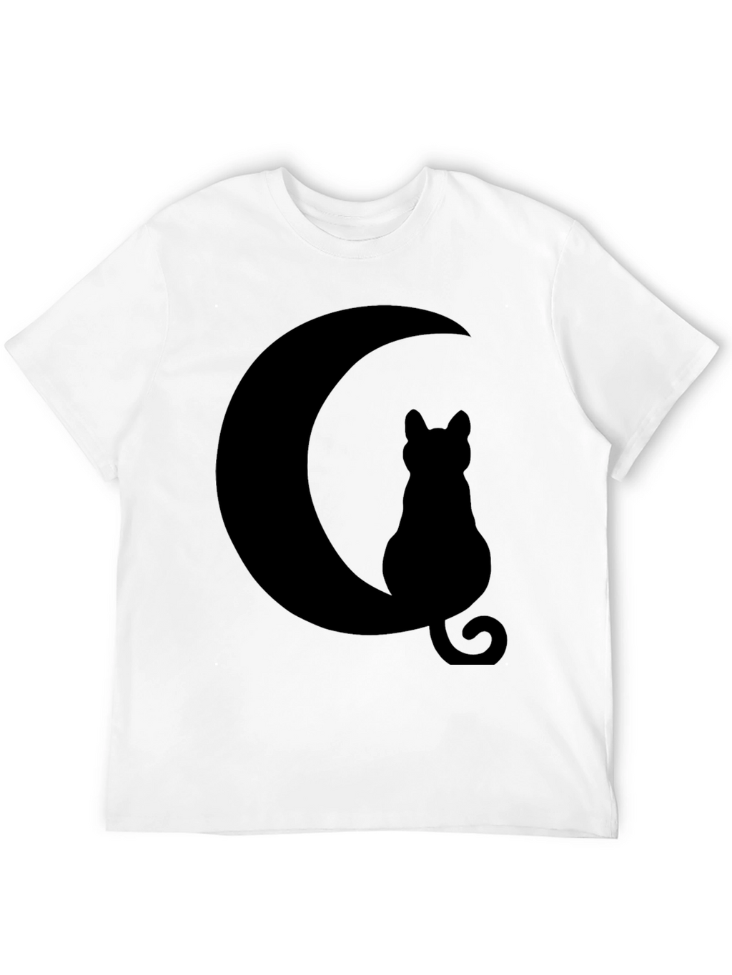 Cat Moon Silhouette T-Shirt - Black Cotton Blend