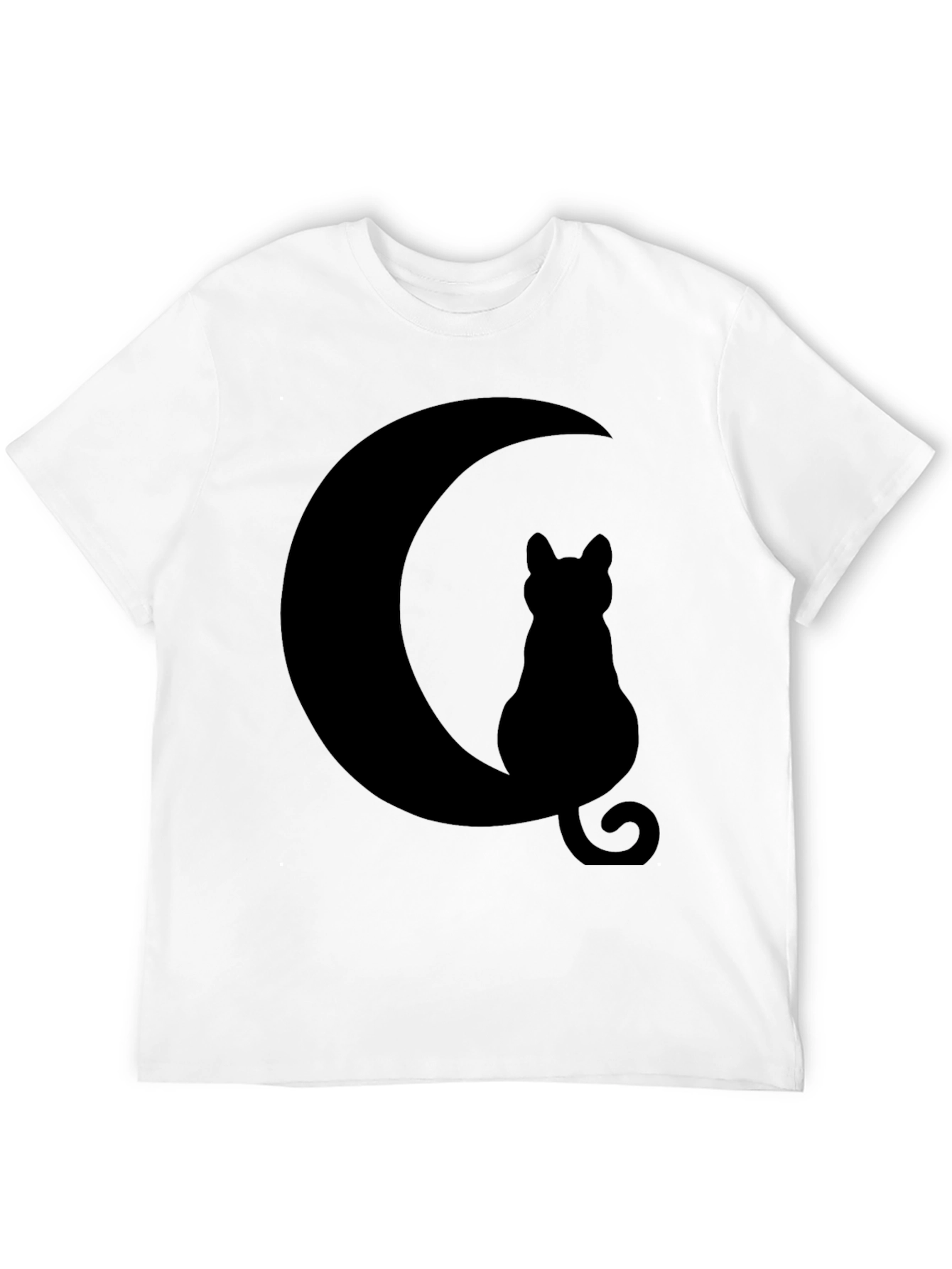 Cat Moon Silhouette T-Shirt - Black Cotton Blend