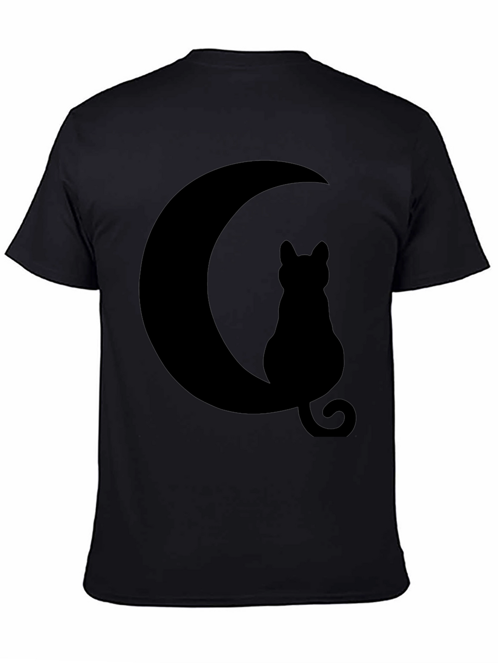 Cat Moon Silhouette T-Shirt - Black Cotton Blend