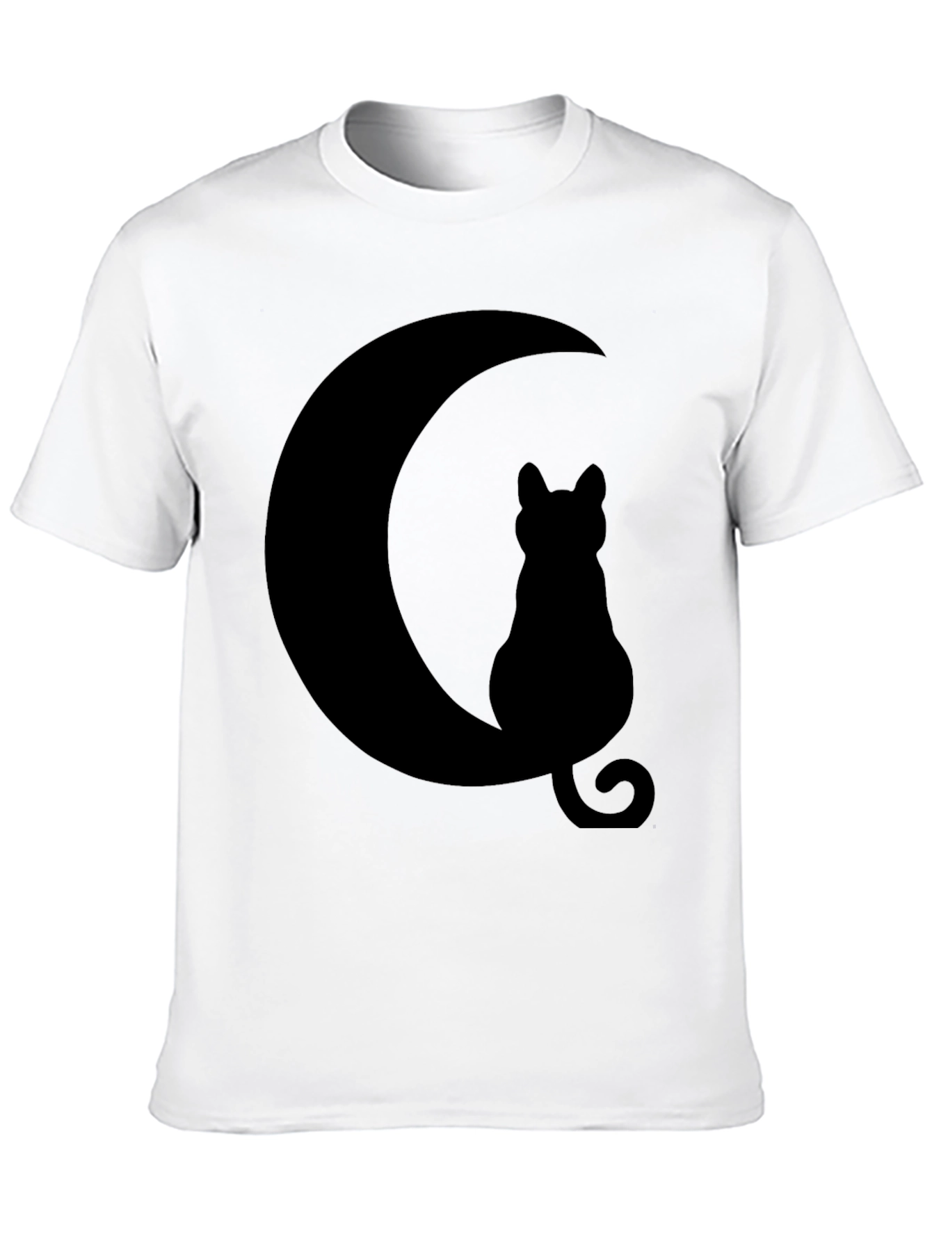 Cat Moon Silhouette T-Shirt - Black Cotton Blend
