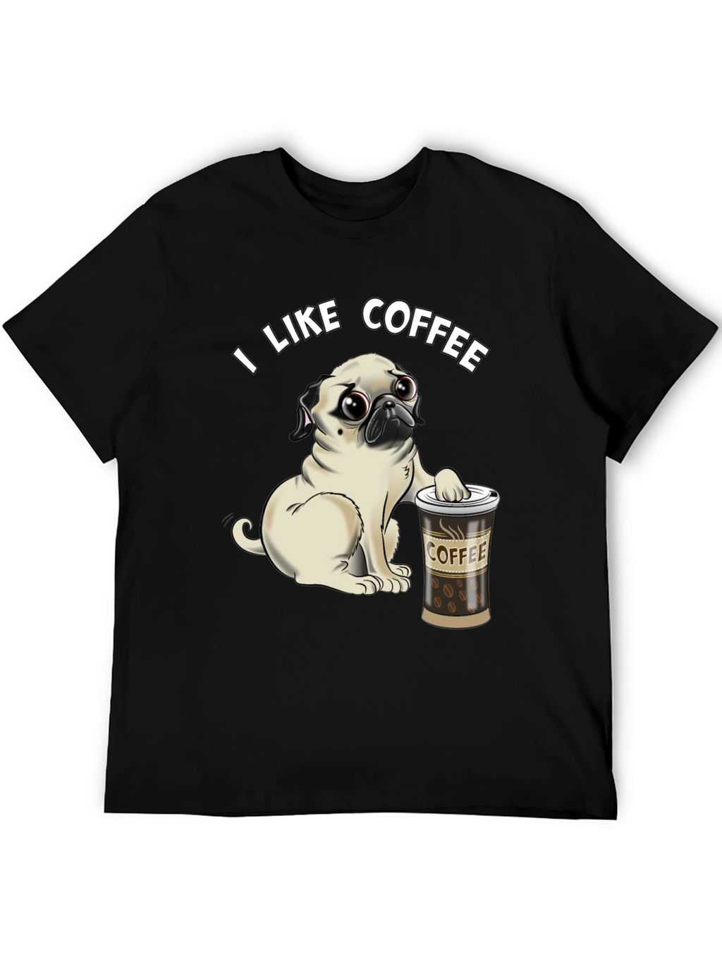 Pug I Like Coffee Black T-Shirt