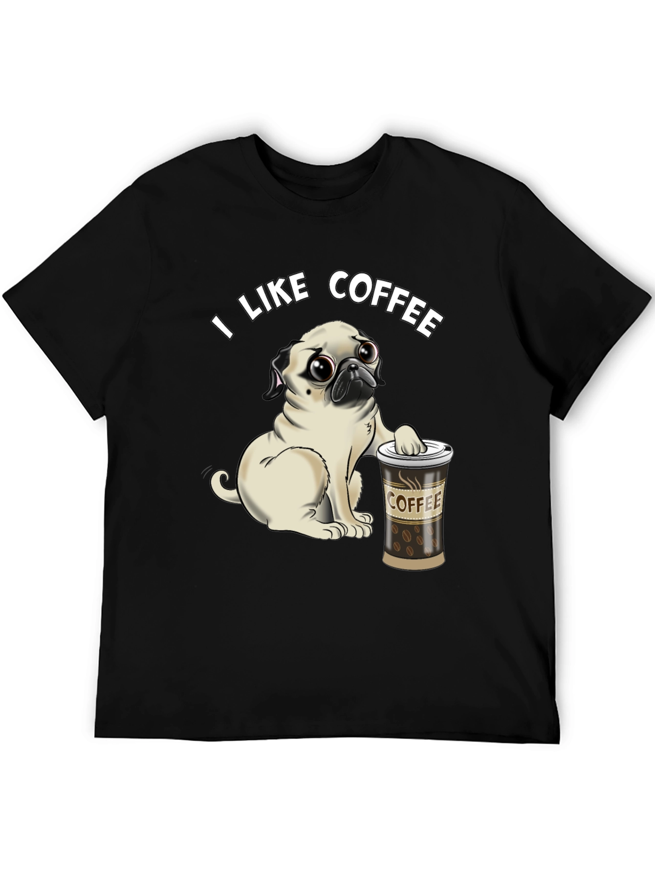Pug I Like Coffee Black T-Shirt