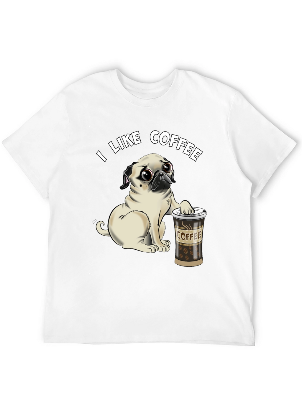 Pug I Like Coffee Black T-Shirt
