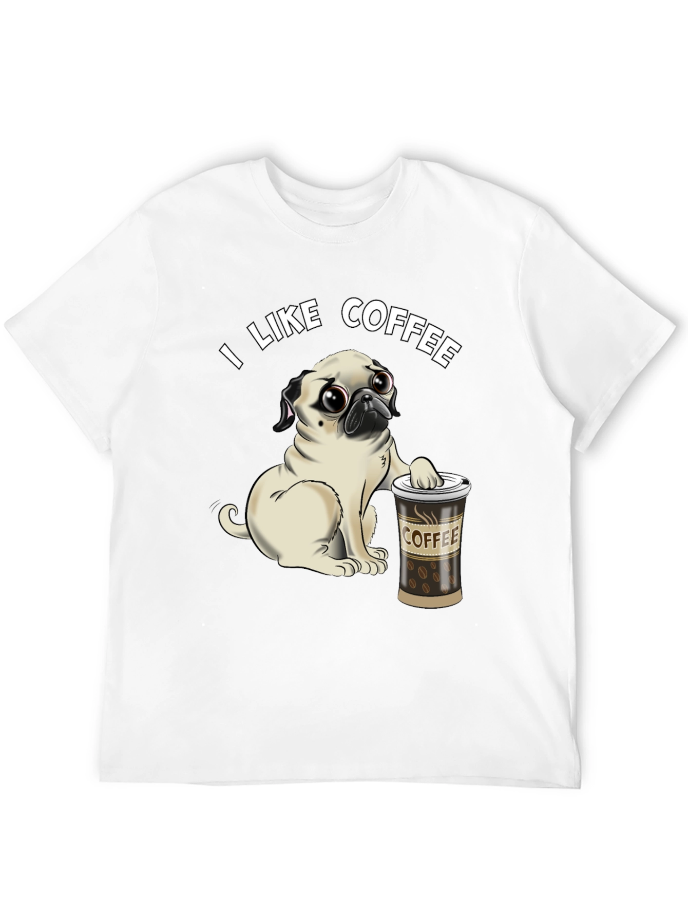Pug I Like Coffee Black T-Shirt
