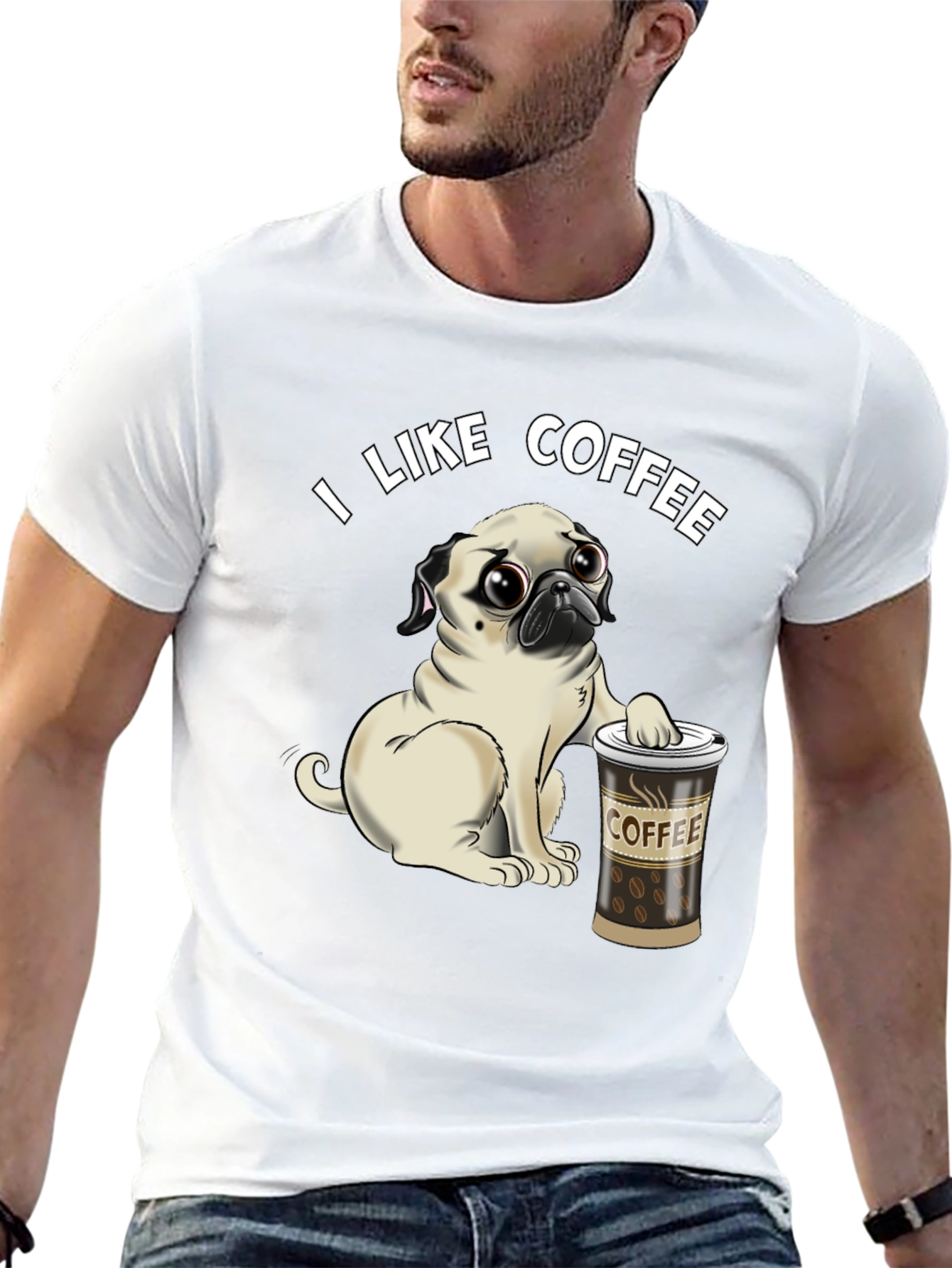 Pug I Like Coffee Black T-Shirt